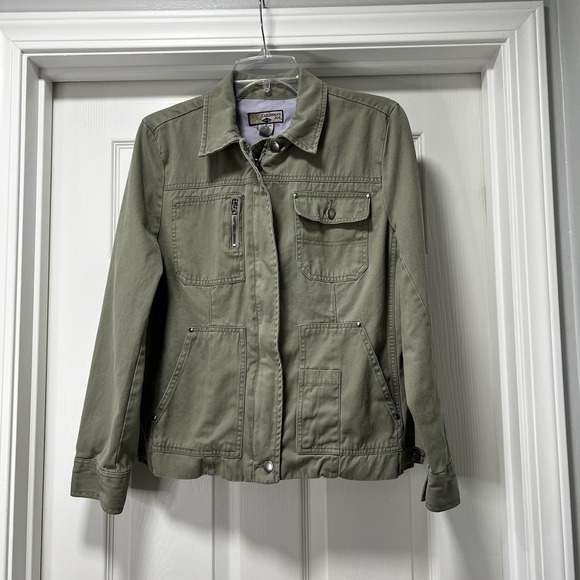 Caribbean Joe zip up cargo sage green long sleeve‎ cotton jacket Medium - Picture 1 of 9